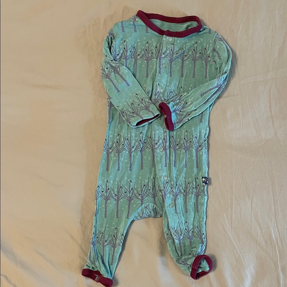 Kickee Pants Tree Print Kids Footie in Green and Red